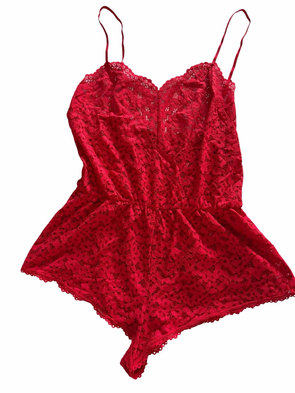 Victoria’s Secret Red Lace Swim Cover Up Romper Teddy Lingerie Style Size L